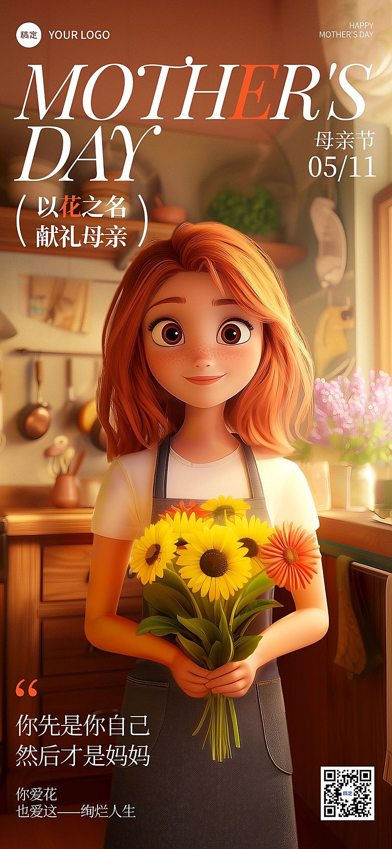 母亲节通用节日祝福温馨感全屏竖版海报AIGC