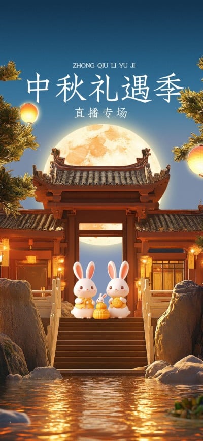 中秋节直播专场插画直播背景