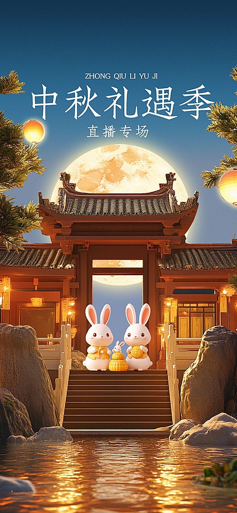 中秋节直播专场插画直播背景