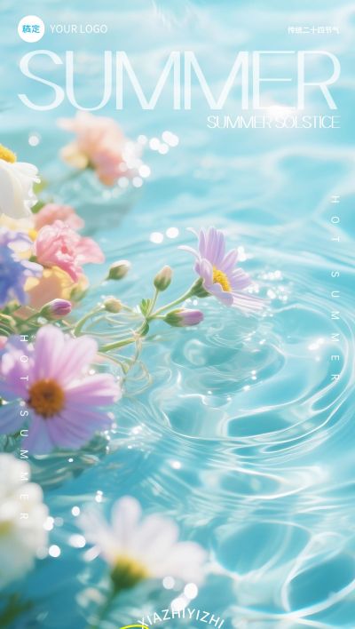 夏至节气祝福朦胧感全屏竖版海报AIGC