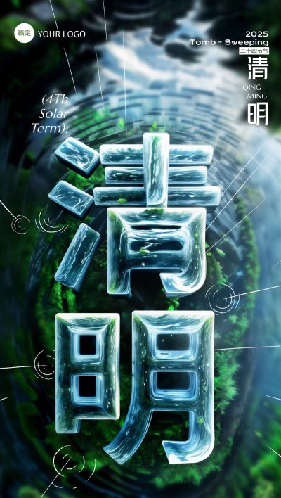 企业清明节祝福3D场景全屏竖版海报AIGC