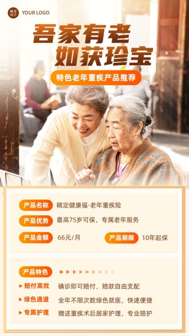 金融重疾保险产品介绍营销实景风手机海报套装预览效果