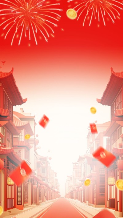年货节喜庆建筑背景直播贴片套装