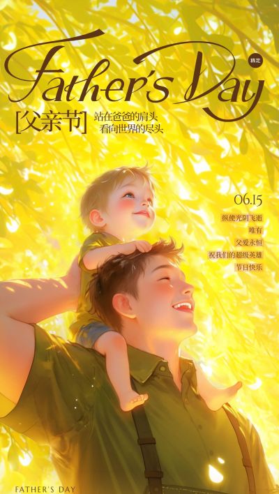 父亲节温馨感弥散光亲子祝福海报AIGC