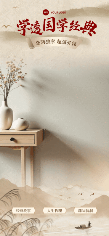 国学经典动图中式感古风客厅动态直播背景贴片组合AIGC预览效果