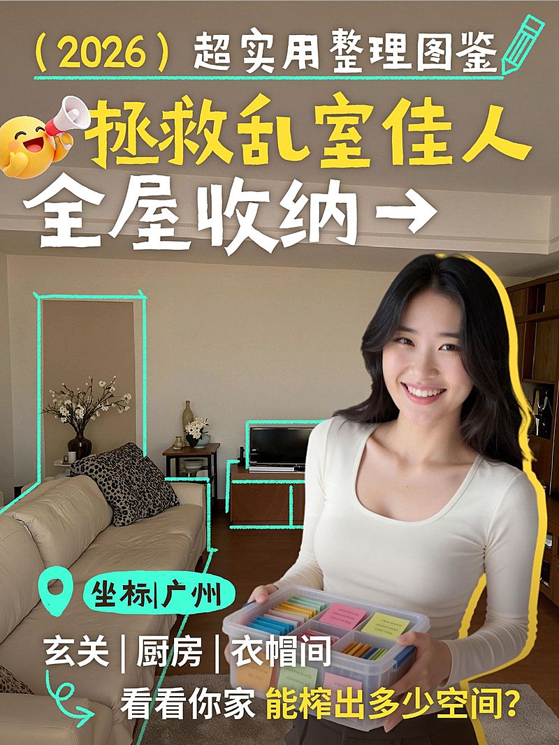 家居收纳整理攻略指南人像小红书封面