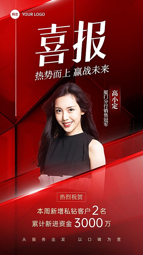 金融银行销售业绩表彰人物喜报现代感手机海报
