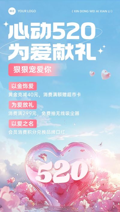 520情人节商品零售促销活动浪漫感全屏竖版海报AIGC