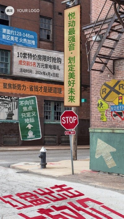 房地产楼盘促销趣味创意大字全屏竖版海报