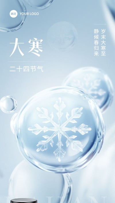 大寒美容美妆节气祝福产品展示全屏竖版海报