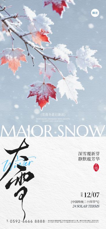 大雪节气祝福通用实景感全屏竖版海报AIGC预览效果