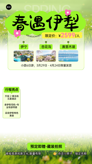 春季营销旅游出行旅行社定制团直播贴片组合预览效果