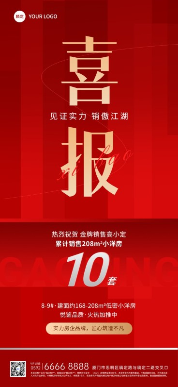 房地产销售中介加推业绩表彰喜报全屏竖版海报预览效果