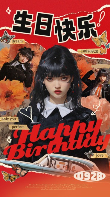 拼贴风明星生日应援丰巢投屏手机海报AIGC预览效果