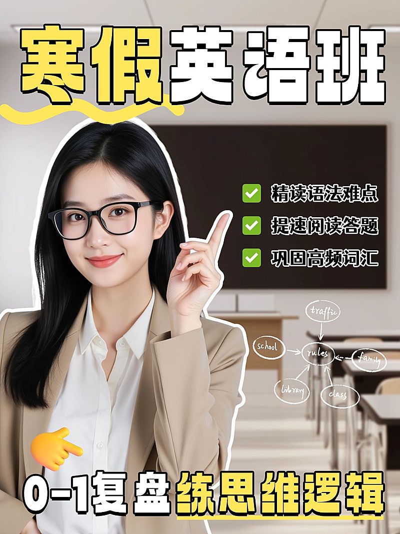 教育培训寒假英语班招生引流人像小红书封面