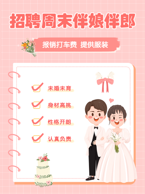 婚庆服务招聘伴娘手帐风小红书配图预览效果