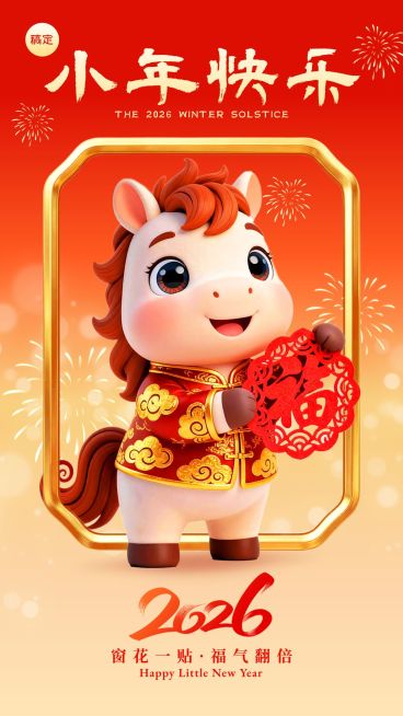 小年节日祝福通用趣味感喜庆感竖版海报预览效果