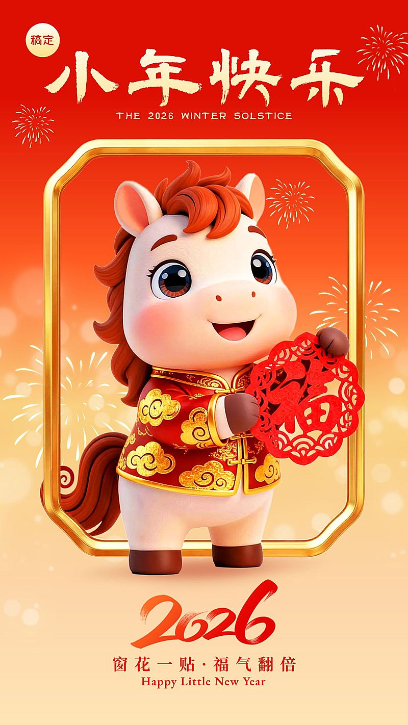 小年节日祝福通用趣味感喜庆感竖版海报