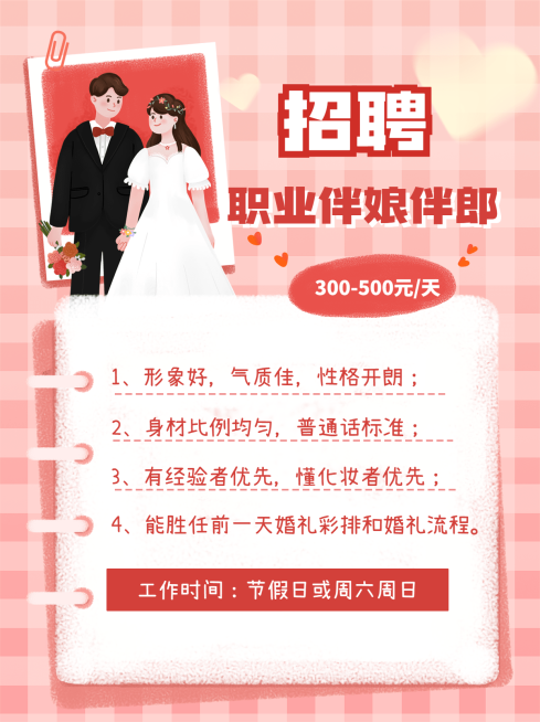 婚庆服务伴娘伴郎招聘手帐风小红书配图预览效果