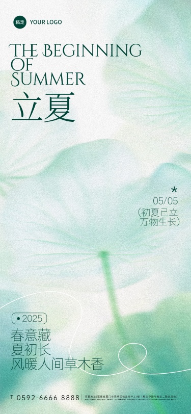立夏肌理感荷叶池塘模糊背景全屏手机海报