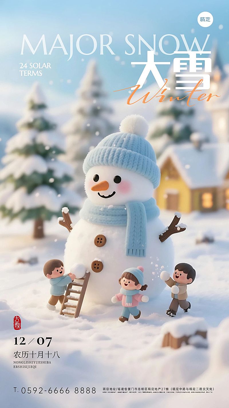 大雪节气祝福通用温馨感竖版海报AIGC