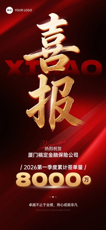 金融保险酒红色业绩喜报预览效果