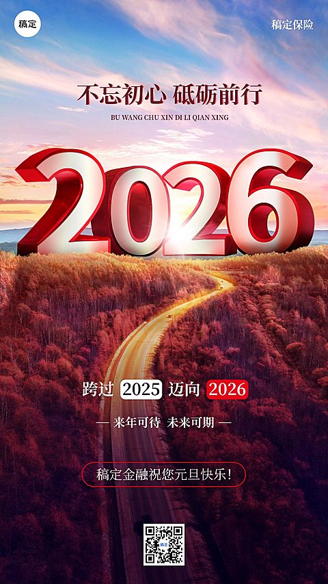 2026跨年元旦金融保险新年节日祝福激励正能量创意手机海报