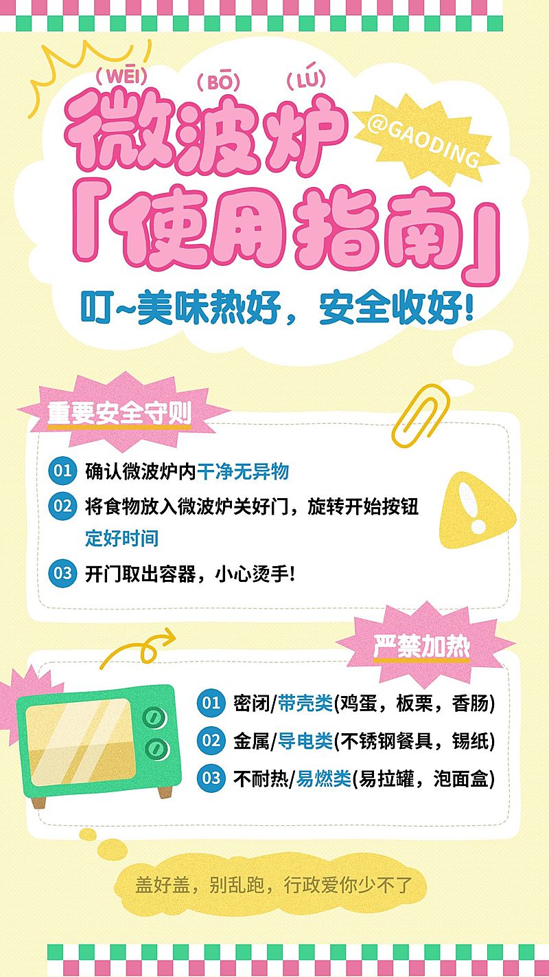 企业行政日常通知微波炉使用规则手机海报