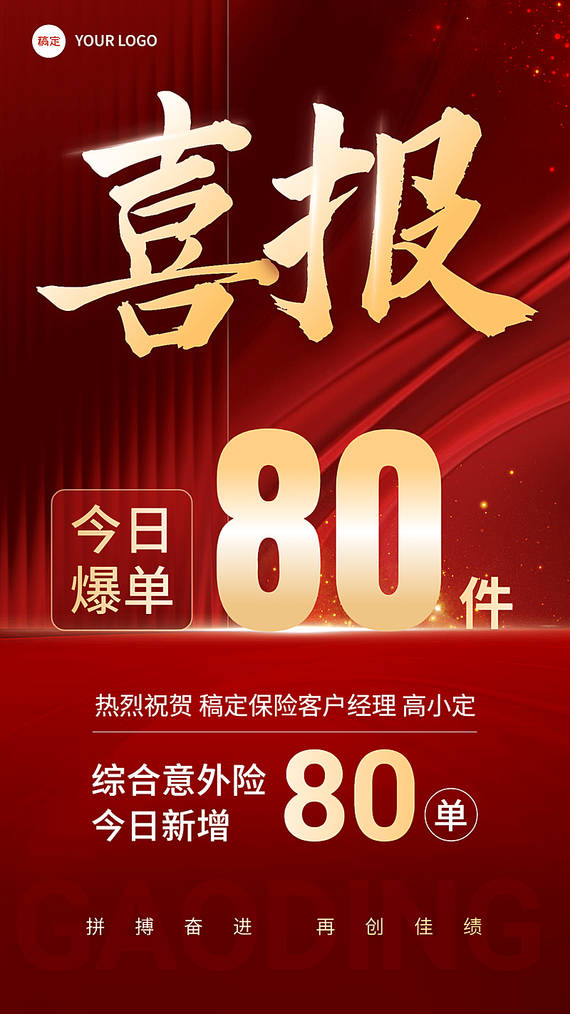 金融保险销售业绩表彰喜报大字喜庆手机海报