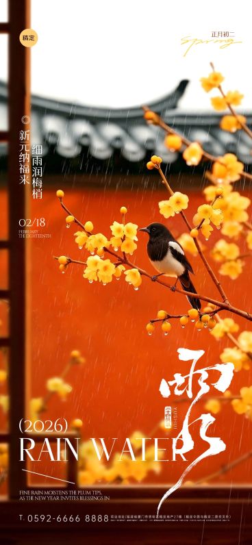 雨水节气祝福通用喜庆感全屏竖版海报预览效果