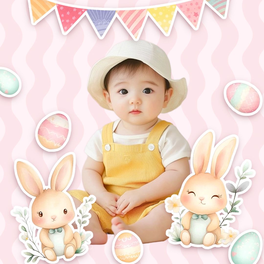 insMind Easter Greetings Baby Photography Cute Bunny Instagram Post Image