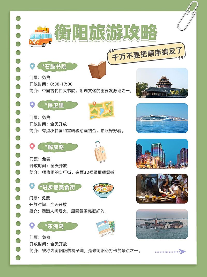 旅游攻略图框排版衡阳景点小红书配图aigc