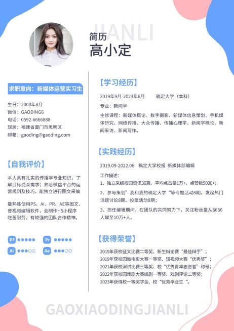 企业简约风大学生个人简历预览效果