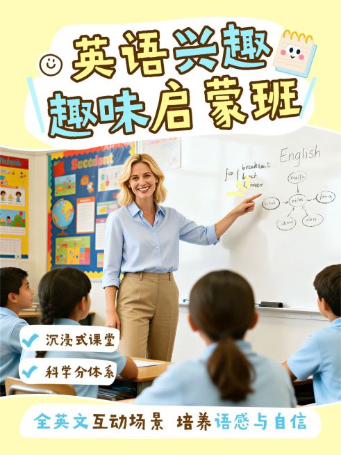 教育培训K12教育英语趣味启蒙班课程介绍图框小红书封面预览效果