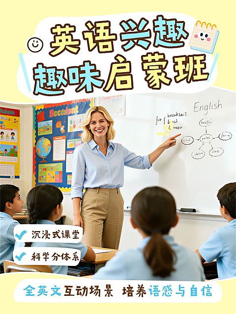 教育培训K12教育英语趣味启蒙班课程介绍图框小红书封面