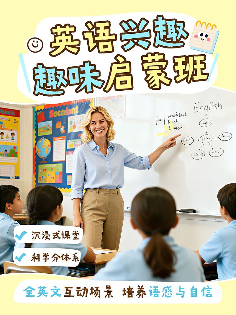 教育培训K12教育英语趣味启蒙班课程介绍图框小红书封面