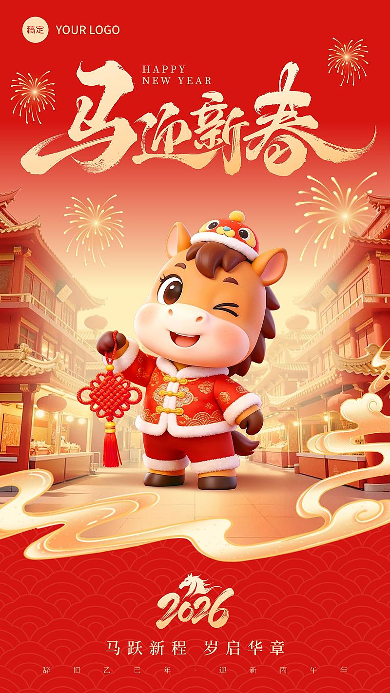 春节节日祝福通用喜庆感竖版海报