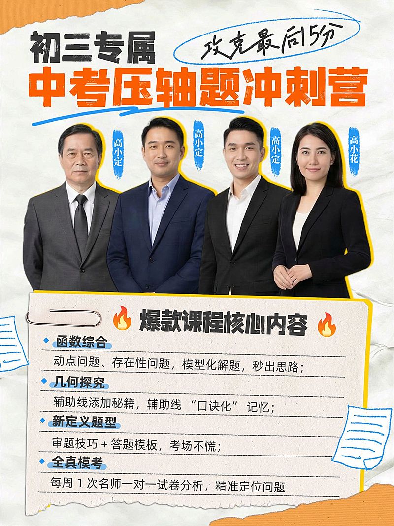 教育培训K12教育中考冲刺训练营招生人像小红书封面