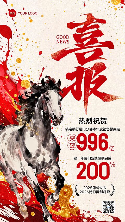 马年业绩喜报全屏竖版海报