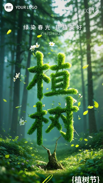 植树节通用节日祝福全屏竖版海报AIGC