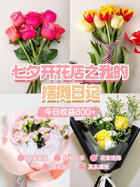 七夕情人节花店攻略指南拼图宫格小红书封面预览效果