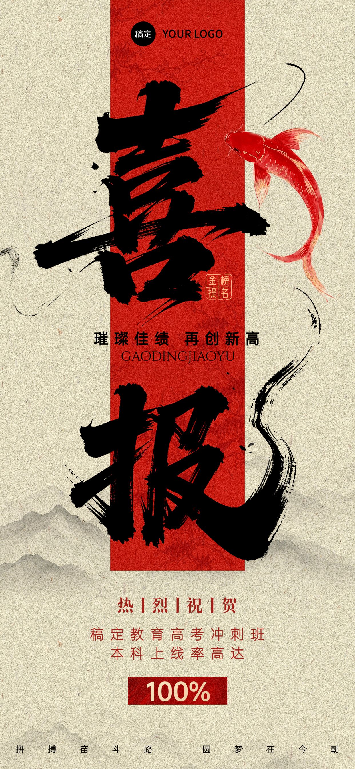 点击进入编辑 教育培训高考喜报喜庆感全屏竖版海报预览效果