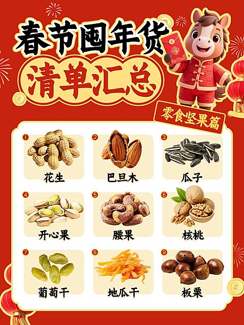 年货节春节囤货清单3d小马小红书封面