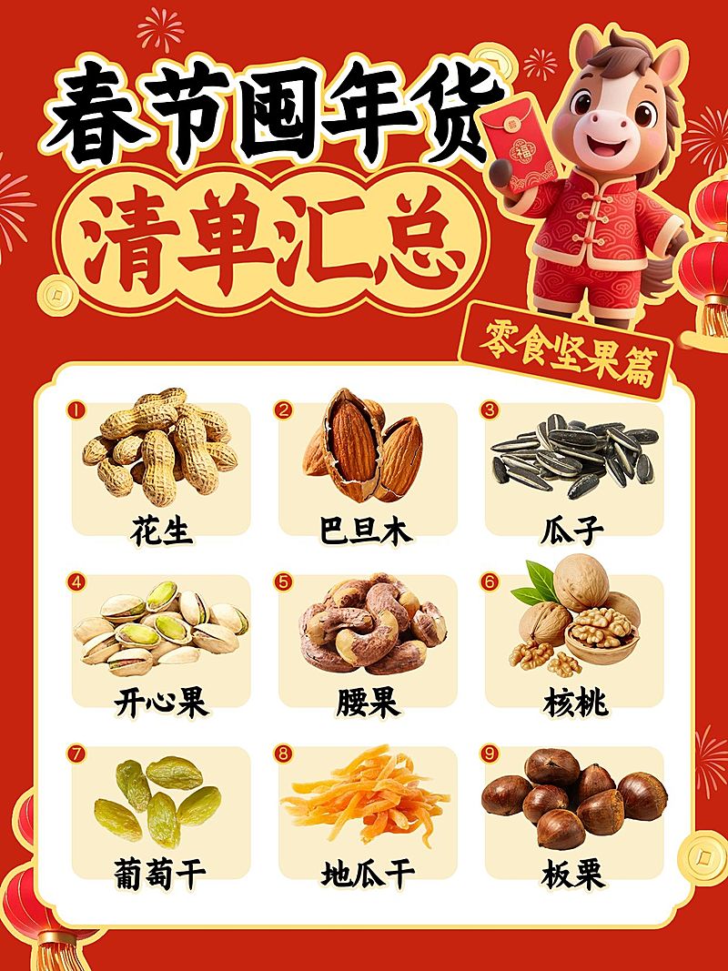 年货节春节囤货清单3d小马小红书封面