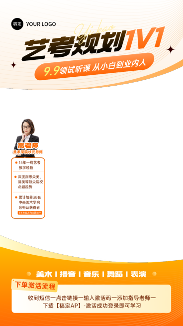 橙色艺考生美术生教育培训课程直播间贴片组合预览效果