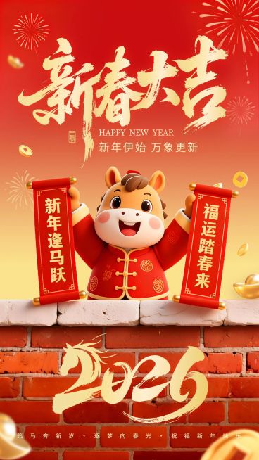 马年新春祝福除夕竖版海报预览效果