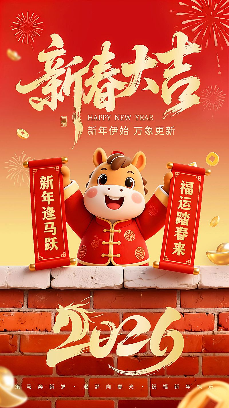 马年新春祝福除夕竖版海报