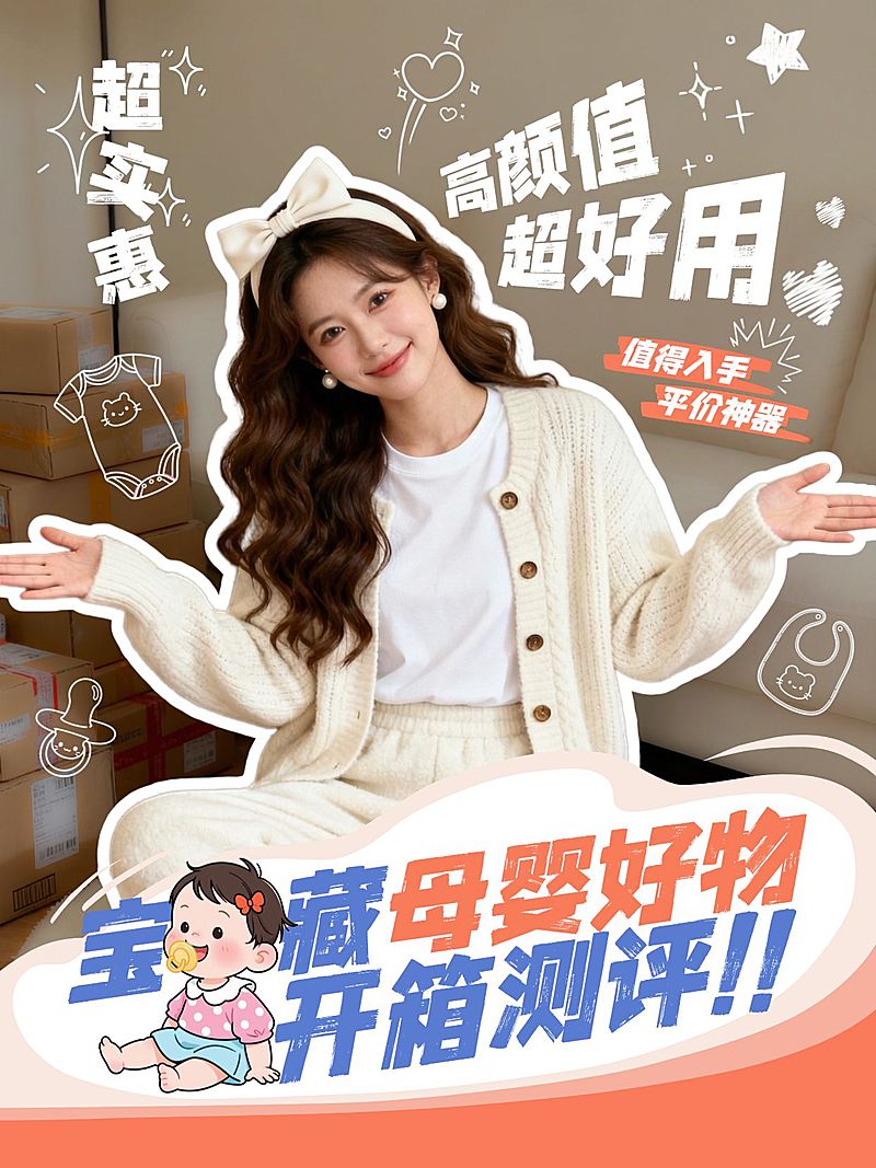 母婴亲子母婴好物开箱测评人像小红书封面