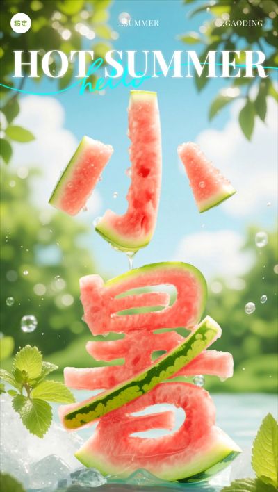 小暑清新感西瓜节气祝福海报AIGC