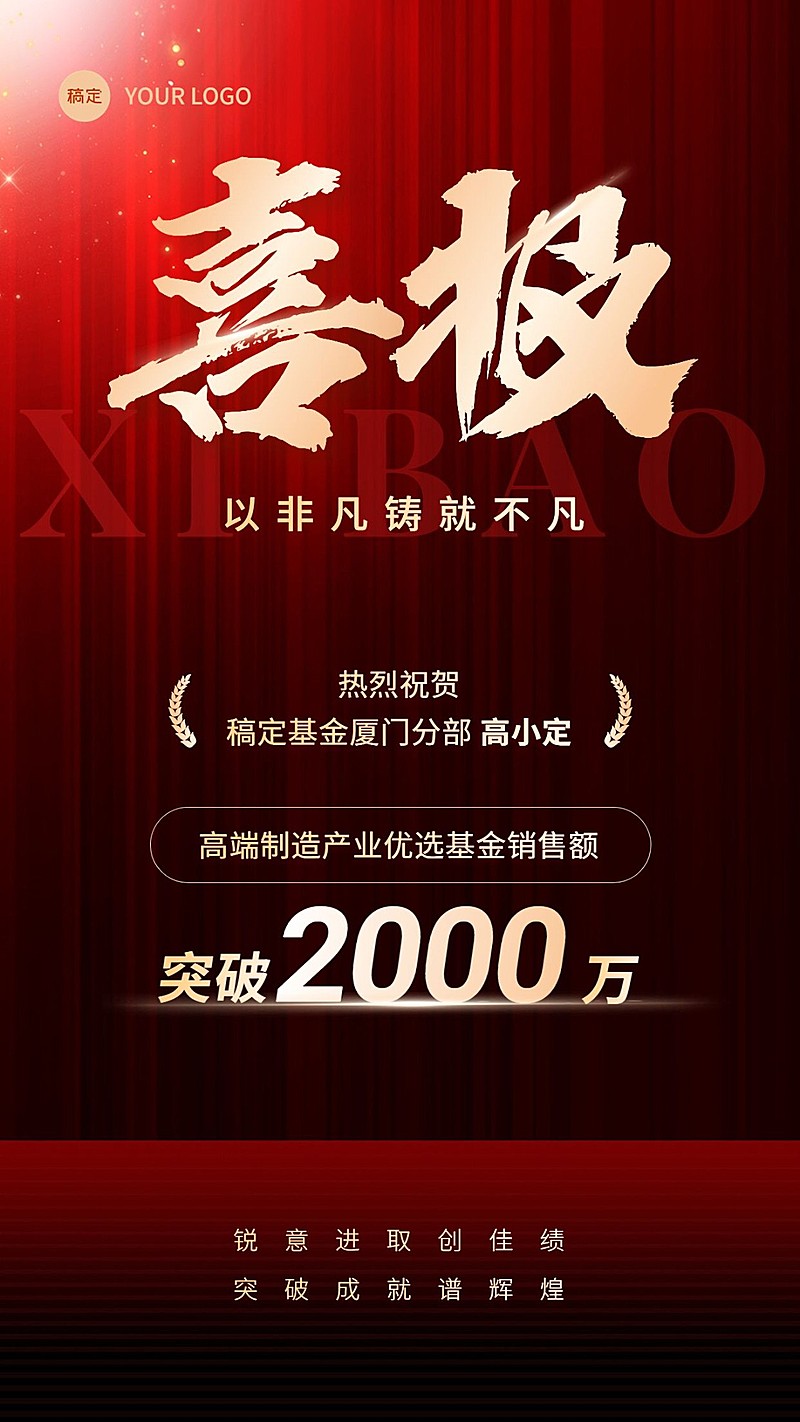 金融基金销售业绩表彰喜报手机海报